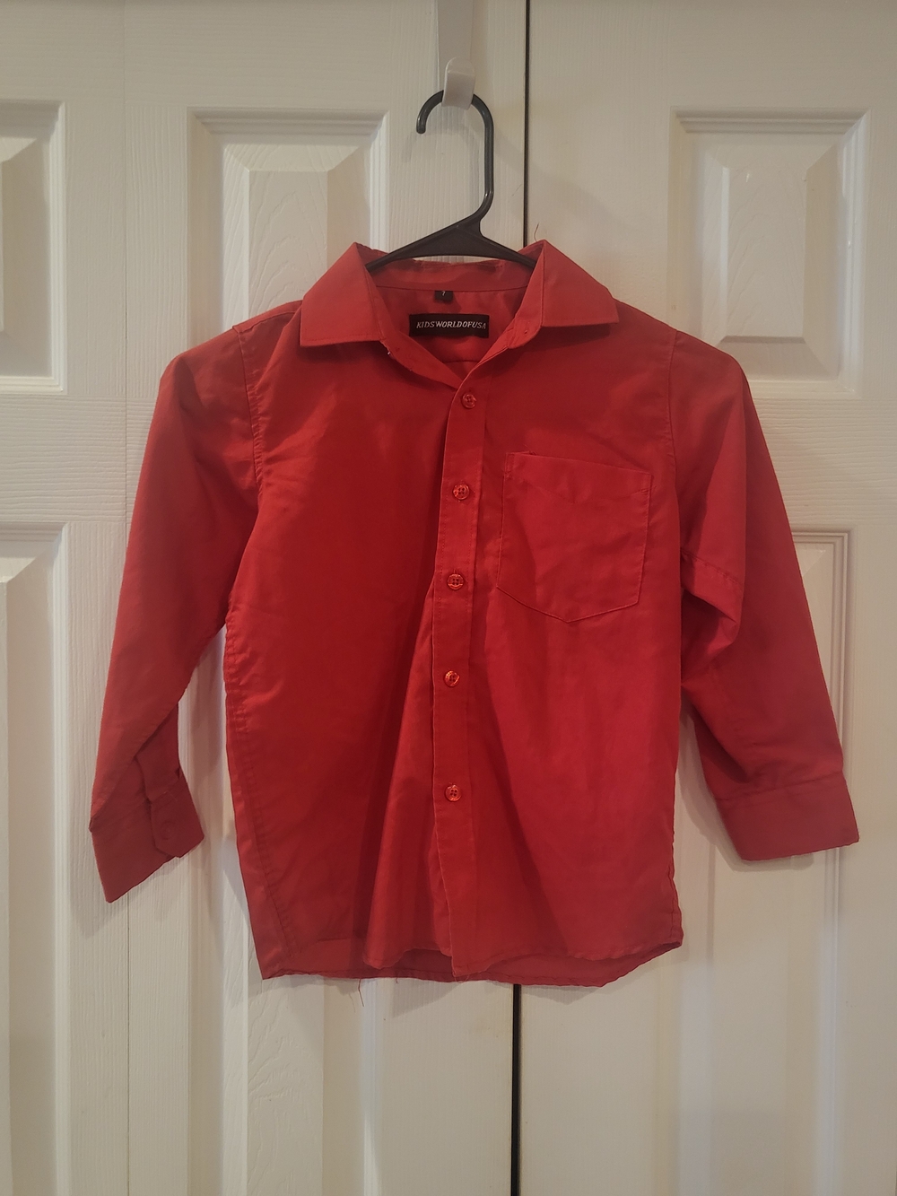 Kids Red Button-Front Shirt with Chest Pocket